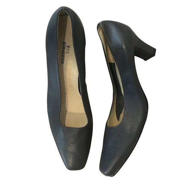 Ros Hommerson Gray Leather Womens Square Toe Pumps Size 7.5 With 2.5" Block Heel - Picture 2 of 9